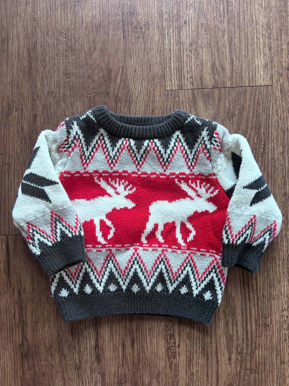 Hatley Baby Red, Gray & Black Reindeer Fair Isle Crewneck Sweater